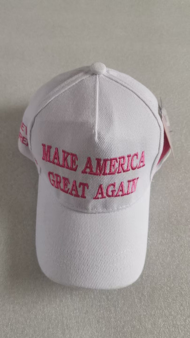Make America Great Again White & Pink Embroidered Cap