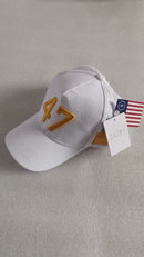 47 Trump White & Gold Embroidered White Cap Charlie Kirk Favorite