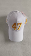 47 Trump White & Gold Embroidered White Cap Charlie Kirk Favorite