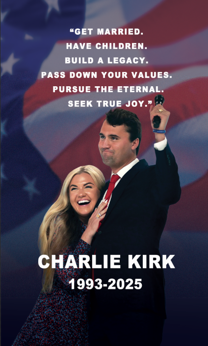 Charlie & Erika Kirk Turning Point Memorial Garden Flag Double Sided 12x18 Inches Ships October 7th
