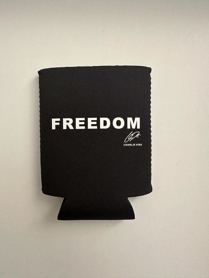 Freedom Charlie Kirk Black Can Koozies Holders Ships Oct 7 12 Packs