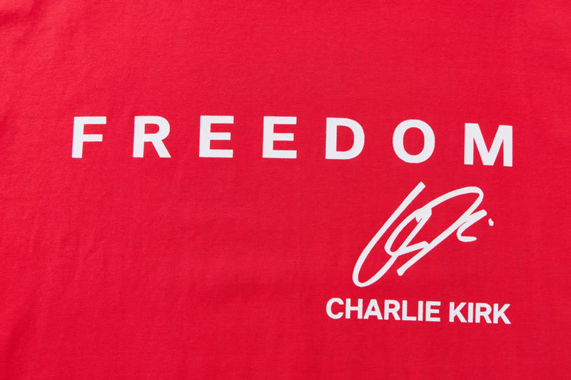 Freedom Long Sleeve T Shirts Charlie Kirk Memorial USA Flag Sleeve Red Freedom Signature Ships October 28