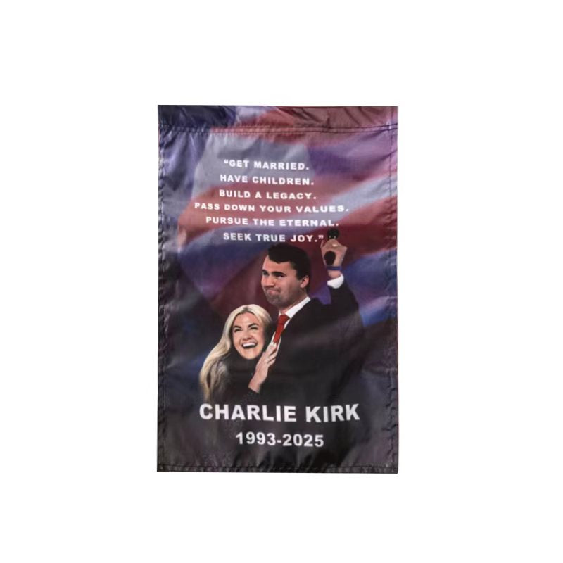 Charlie & Erika Kirk Turning Point Memorial Garden Flag Double Sided 12x18 Inches Ships in October