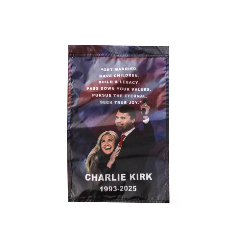 Charlie & Erika Kirk Turning Point Memorial Garden Flag Double Sided 12x18 Inches Ships in October