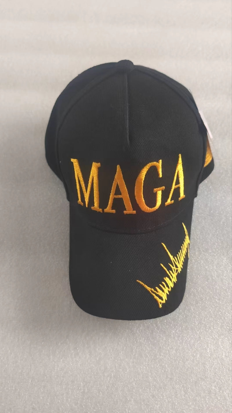 Trump MAGA Signature Gold & Black Embroidered Caps