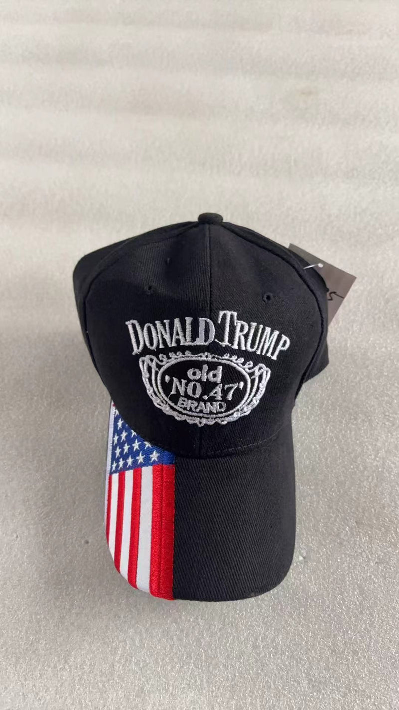 Donald Trump 47th President Black USA Flag Bill Caps