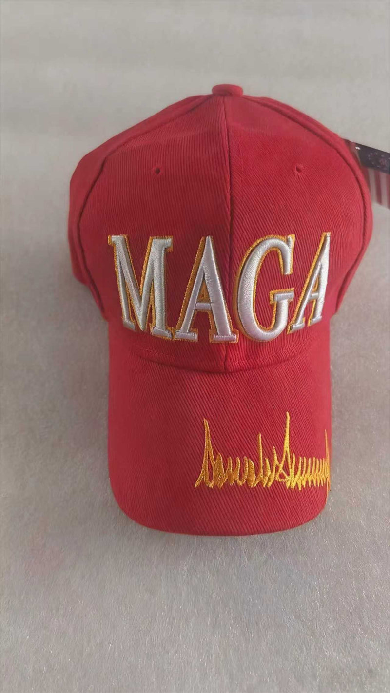 Trump Signature MAGA Red USA American Flag 45 47 Caps