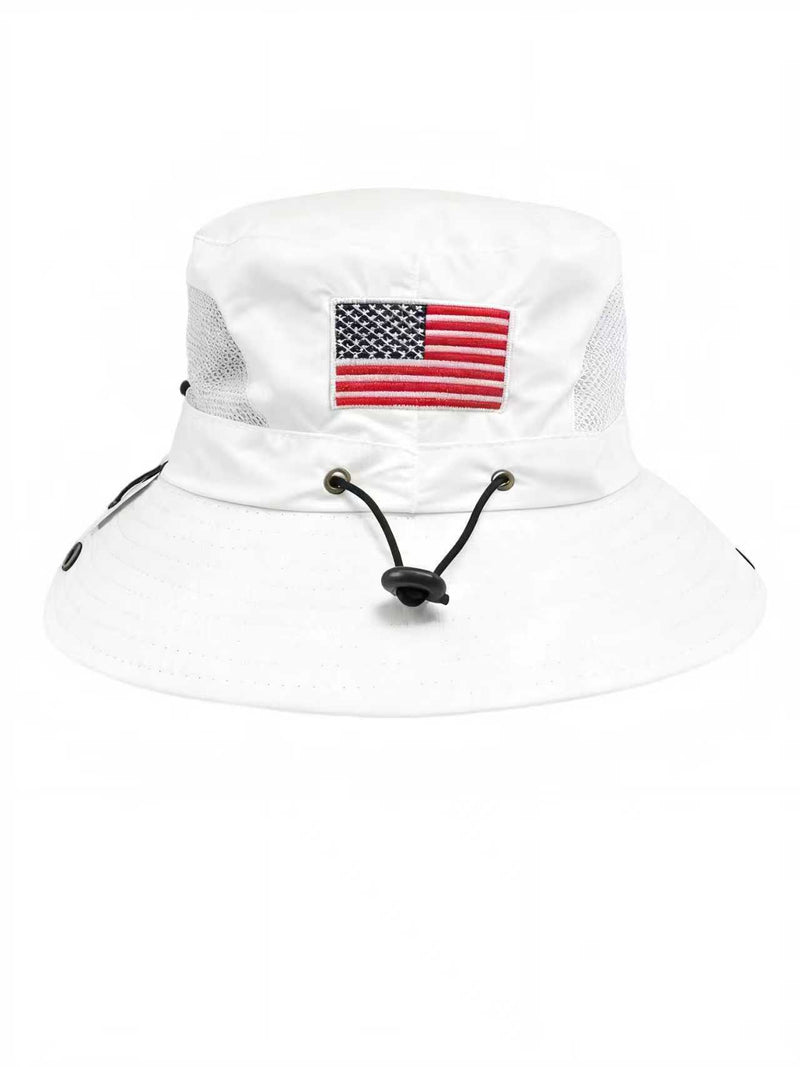 American Flag White Freedom USA Safari Travel Golf Hat Embroidered