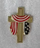 American Flag Drapped Gold Cross Salute Our Veterans Memorial Day Christian USA United States of America Flag Lapel Pins