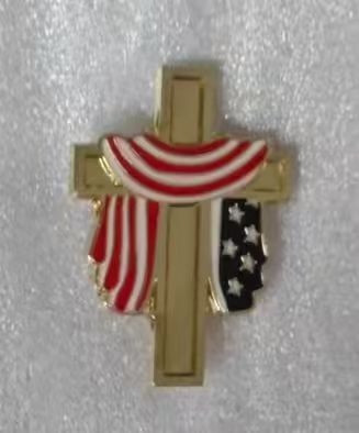 American Flag Drapped Gold Cross Salute Our Veterans Memorial Day Christian USA United States of America Flag Lapel Pins