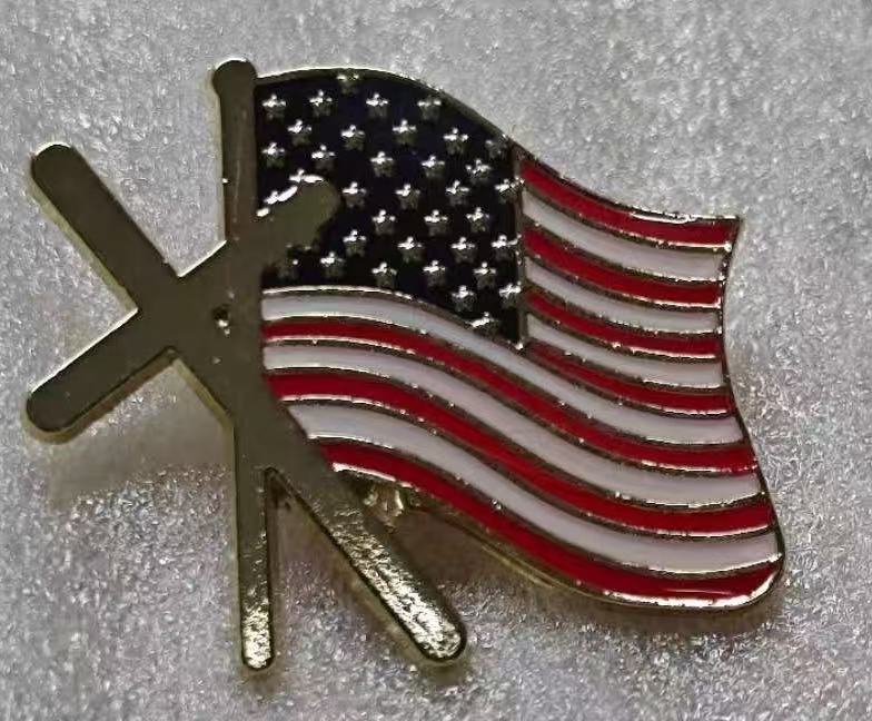 American Flag Flying Gold Cross Christian Church USA United States of America Flag Lapel Pins