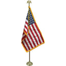American Presidential Indoor Flagpole Complete Set Gold Fringe 8 Feet Oak Pole Gold Eagle Tassle Fringed USA Flag