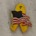 Yellow Ribbon American Flag Lapel Pin | Hard Enamel | Support Our Troops