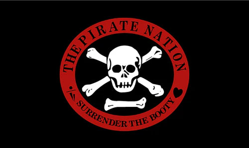 The Pirate Nation 3'x5' Flag ROUGH TEX® 68D Nylon Jolly Roger Black Sail Skull & Bones Surrender the Booty