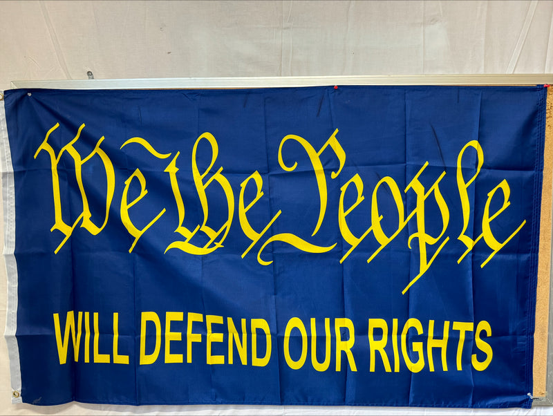 We The People Will Defend Our Rights 3'X5' Flag ROUGH TEX® 100D Navy Blue & Gold Constitutional