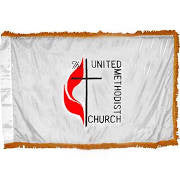 United Methodist Church 3'X5' Indoor Double Sided Flag ROUGH TEX® 100D With Sleeve & Gold Fringe