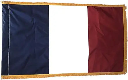 France 3x5 Feet Indoor Flags 100% Cotton Sleeve & Grommets Gold Fringe