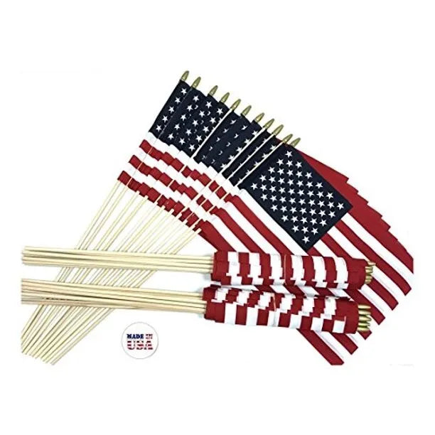 American U.S.A. 6"x9" USA Stick Flags Rough Tex® Wooden Staff Gold Spear for Parade Cemeteries Classroom Patriotic Displays