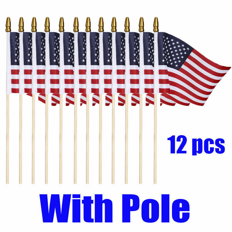 American U.S.A. 6"x9" USA Stick Flags Rough Tex® Wooden Staff Gold Spear for Parade Cemeteries Classroom Patriotic Displays