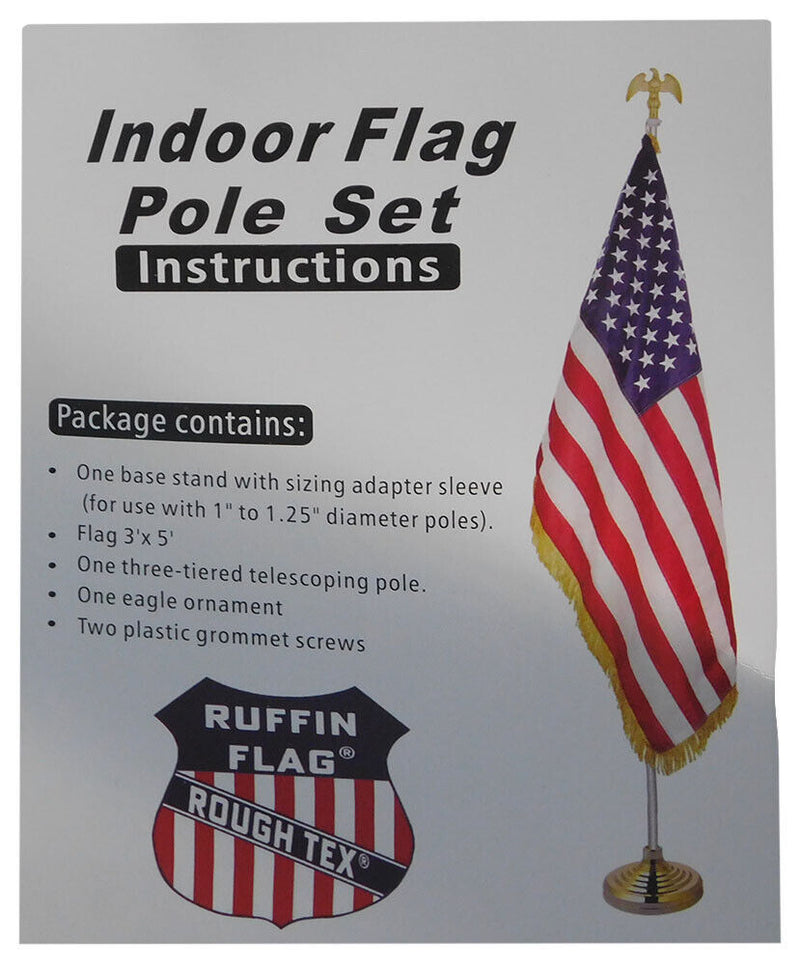 American Flag Gold Fringed USA Indoor Flagpole Kit 8' Telescoping pole Base Gold Eagle