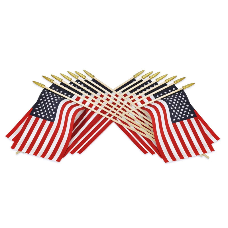 USA 24"x36" American Stick Flags Twelve Pack Classroom Style