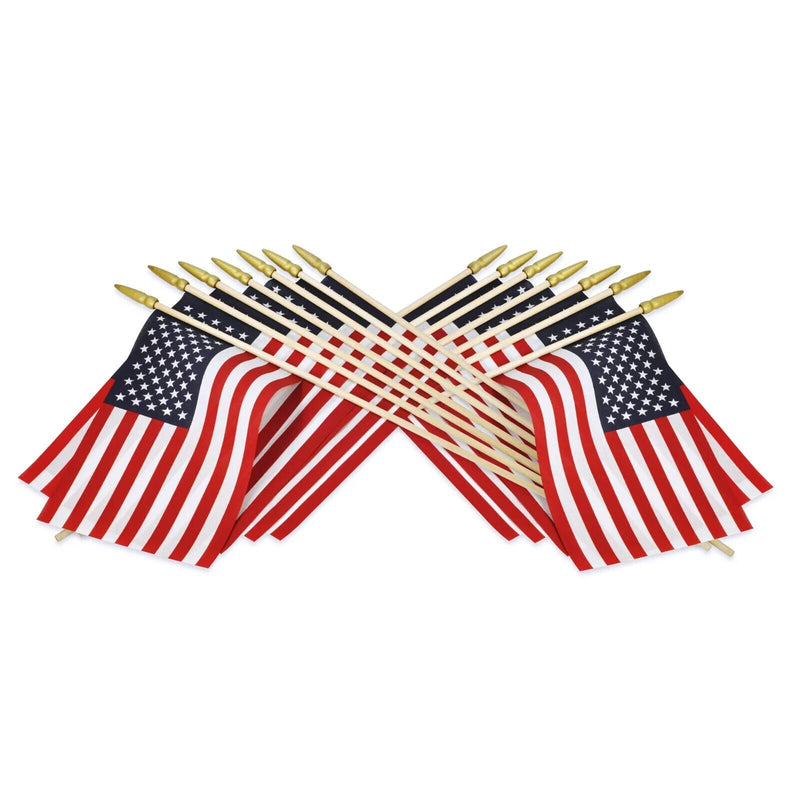 USA 12"x18" American Stick Flags Twelve Pack U.S.A. Classroom Style Quality