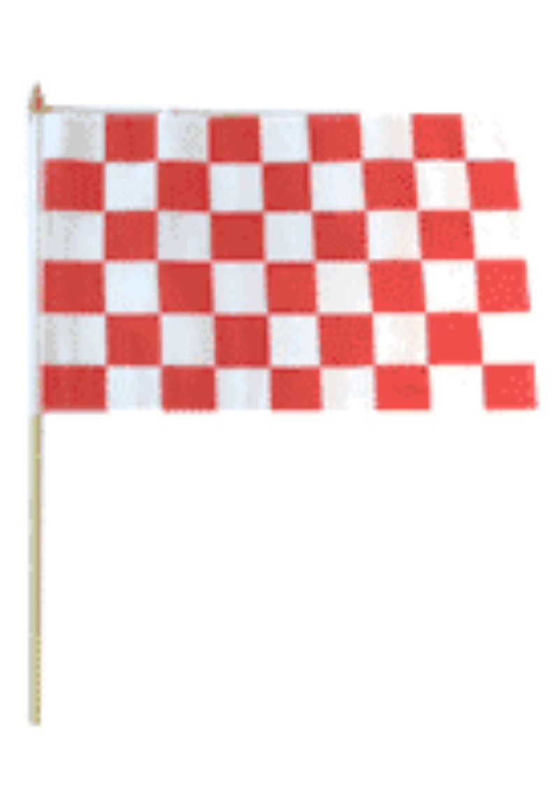 Checkered Red & White 12"x18" Stick Flag ROUGH TEX® 100D 30" Wooden Staff