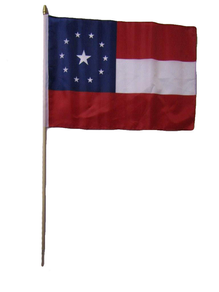 Stars & Bars 11 Star UDC 12"x18" Stick Flags SCV Cemetery 30" Wooden Staffs