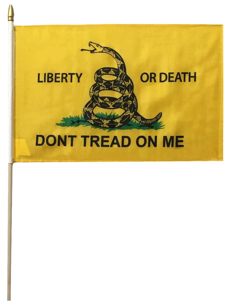 Liberty or Death Gadsden 12"x18" Stick Flag ROUGH TEX® 100D 30" Wooden Stick