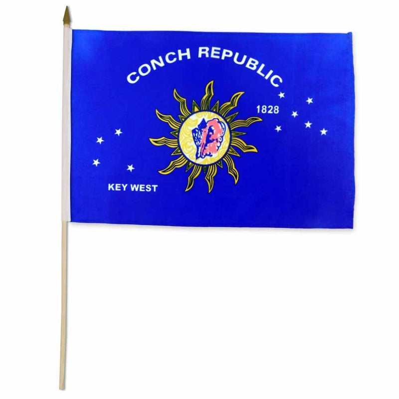 Conch Republic Key West 12"x18" Stick Flag ROUGH TEX® 100D 30" Wooden Stick