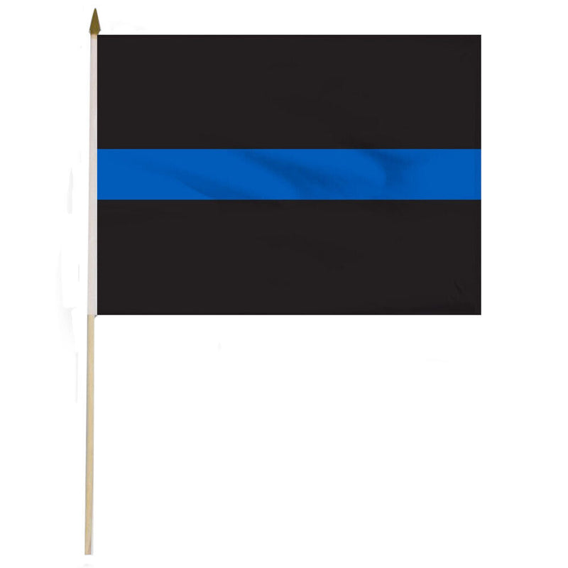 Police Thin Blue Line 12"x18" Stick Flag ROUGH TEX® 100D 30" Wooden Stick