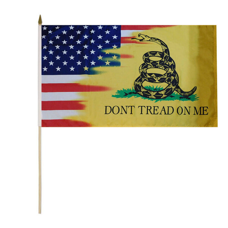 America Gadsden 12"x18" Stick Flag ROUGH TEX® 100D 30" Wooden Stick