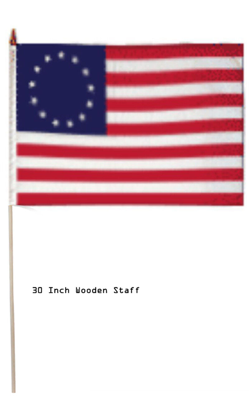 Betsy Ross 12"x18" Stick Flag ROUGH TEX® 24" Wooden Staff