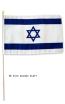 Israel 12"x18" Israeli Stick Flags ROUGH TEX® 100D 30" Wooden Staff Gold Spear