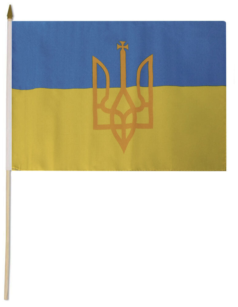 Ukraine Trident 12"x18" Stick Flag ROUGH TEX® 68D 30" Wooden Stick