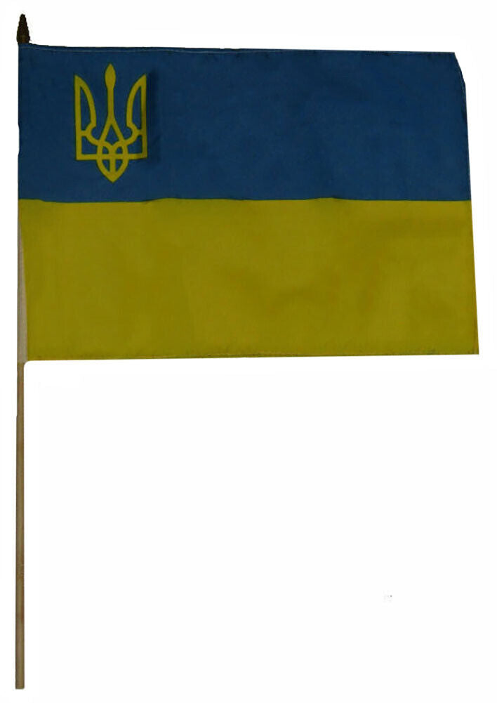 Ukraine Trident Union 12"x18" Stick Flag ROUGH TEX® 68D 24" Wooden Stick