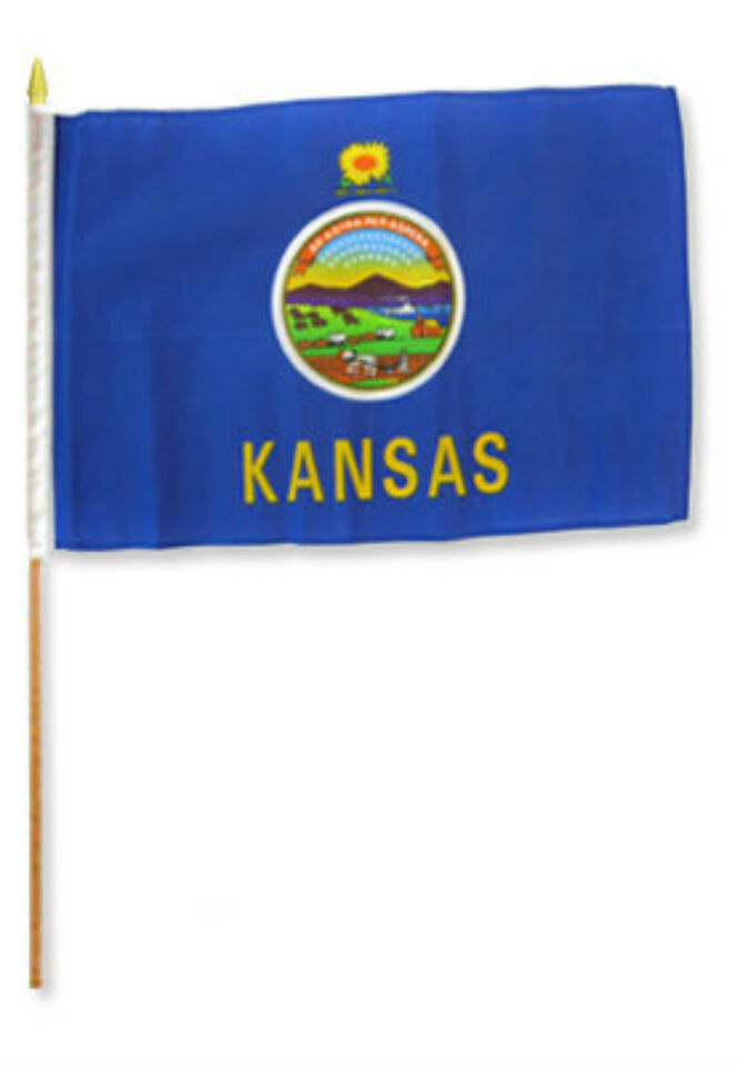 Kansas 12"x18" Stick Flag ROUGH TEX® 100D 30" Wooden Staff
