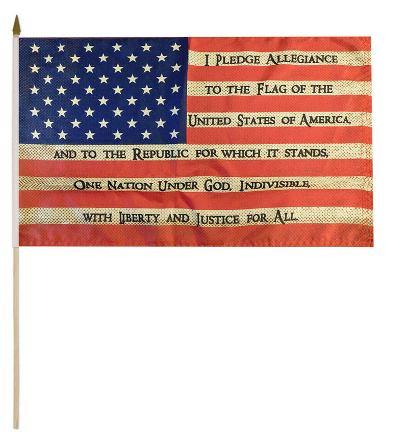 USA Pledge Vintage 12"x18" Stick Flag ROUGH TEX® 100D 30" Wooden Stick