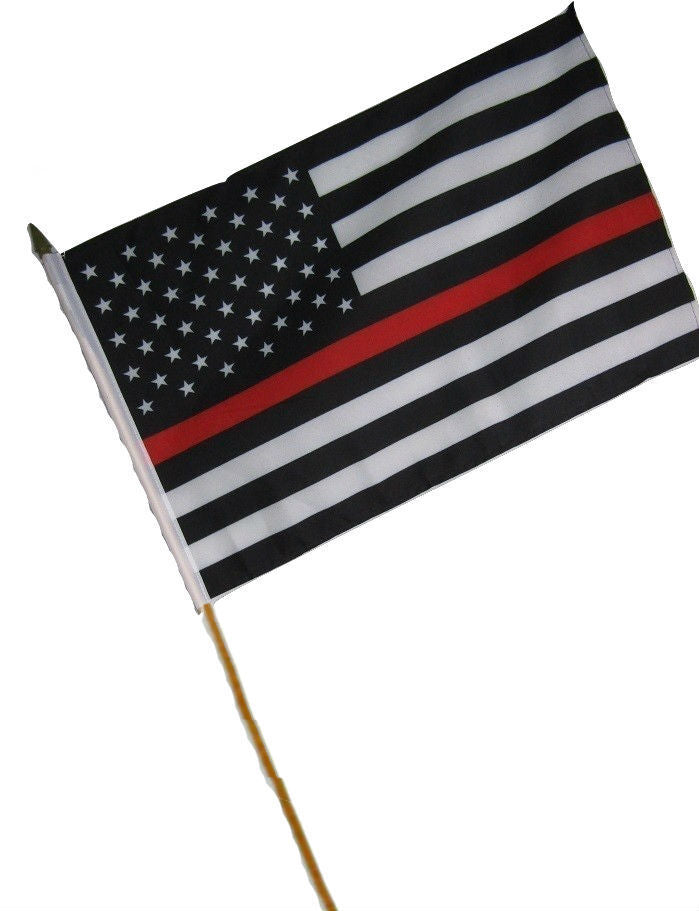 US Fire Memorial Red Line 12"x18" Stick Flag ROUGH TEX® 68D