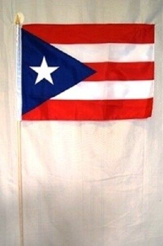 Puerto Rico 12"x18" Stick Flag ROUGH TEX® 68D 30" Wooden Stick