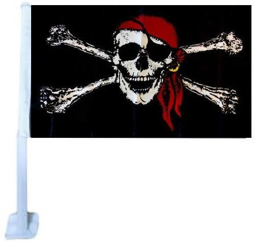 PIRATE RED HAT JOLLY ROGER BANDANA FLAG CAR FLAG