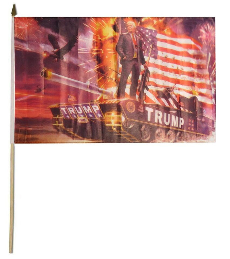 Trump Tank 12"x18" Stick Flag ROUGH TEX® 68D 30" Wooden Stick
