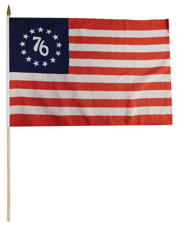 Betsy Ross 76 12"x18" Stick Flag ROUGH TEX® 100D 30" Wooden Staff