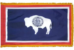 Wyoming 3'x5' Embroidered Polyester Flag with Gold Fringe