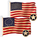 All American USA & Betsy Ross 1776 U.S.A. 3x5 Feet Vintage Cotton Two Flags Collectors Tea Stained