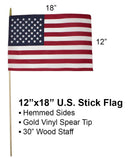 American Stick flags 12"×18" USA Flags Mounted on 30" Wooden Staffs Gold Spears Stick Flags