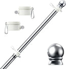 Flagpole Kit Spinner Aluminum Silver Finish Beautiful Heavy Duty Homeowner Premium Bracket Included