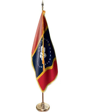 American & USA 50 States Indoor Sets Your State Flag Kit & U.S.A. Kit Includes Spear Eagle 8 Feet Oak FlagPoles Bases Gold Fringed Flags