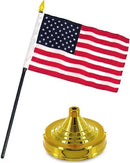 American Flags 4"x6" USA Stick Desk Sets Mini Gold Desk Set Bases Premium Quality
