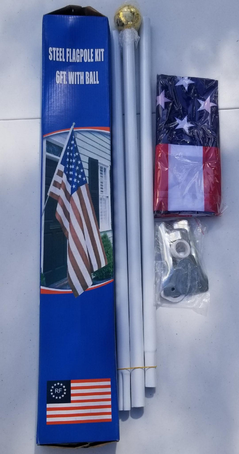 Gift Boxed U.S.A. 6' Foot USA 3'x5' American Flag Steel FlagPole Kit Sets With Gold Ball Decoration Non-Furl Sale